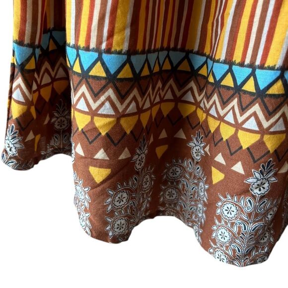 Beach Lunch Lounge Tunic S Smocked Modal Boho Off Shoulder Mix Print Bell Sleeve - Picture 5 of 7